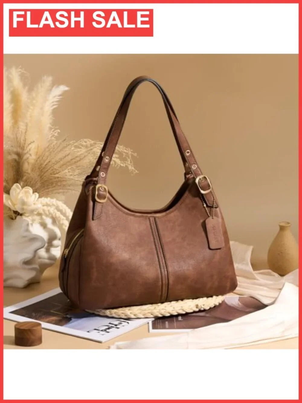 Soft PU Leather Hobo Shoulder Bag Slouchy Vintage Handbag